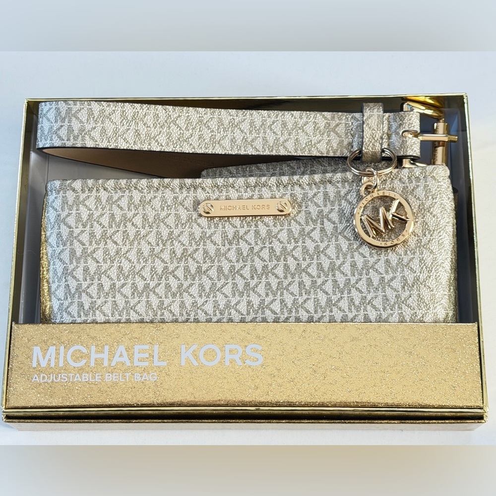 NIB - Michael Kors Beige & Gold Monogram Belt Bag